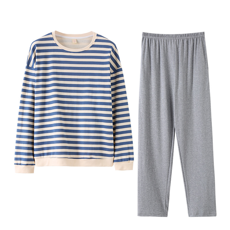 Pijamas de algodón a rayas Otoño e Invierno de las mujeres de manga larga de moda estilo coreano Internet celebridad más el tamaño de algodón puro ropa de abrigo homewear traje