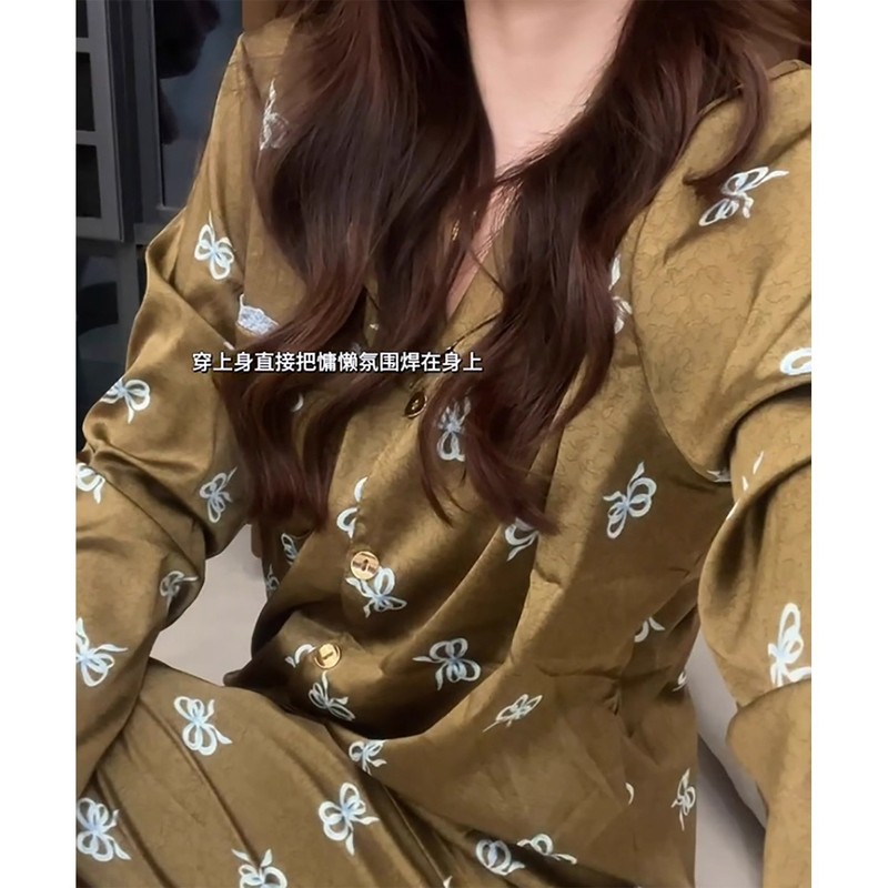 轻奢ins满印蝴蝶结印花睡衣女秋季云朵棉长袖长裤家居服两件套|undefined