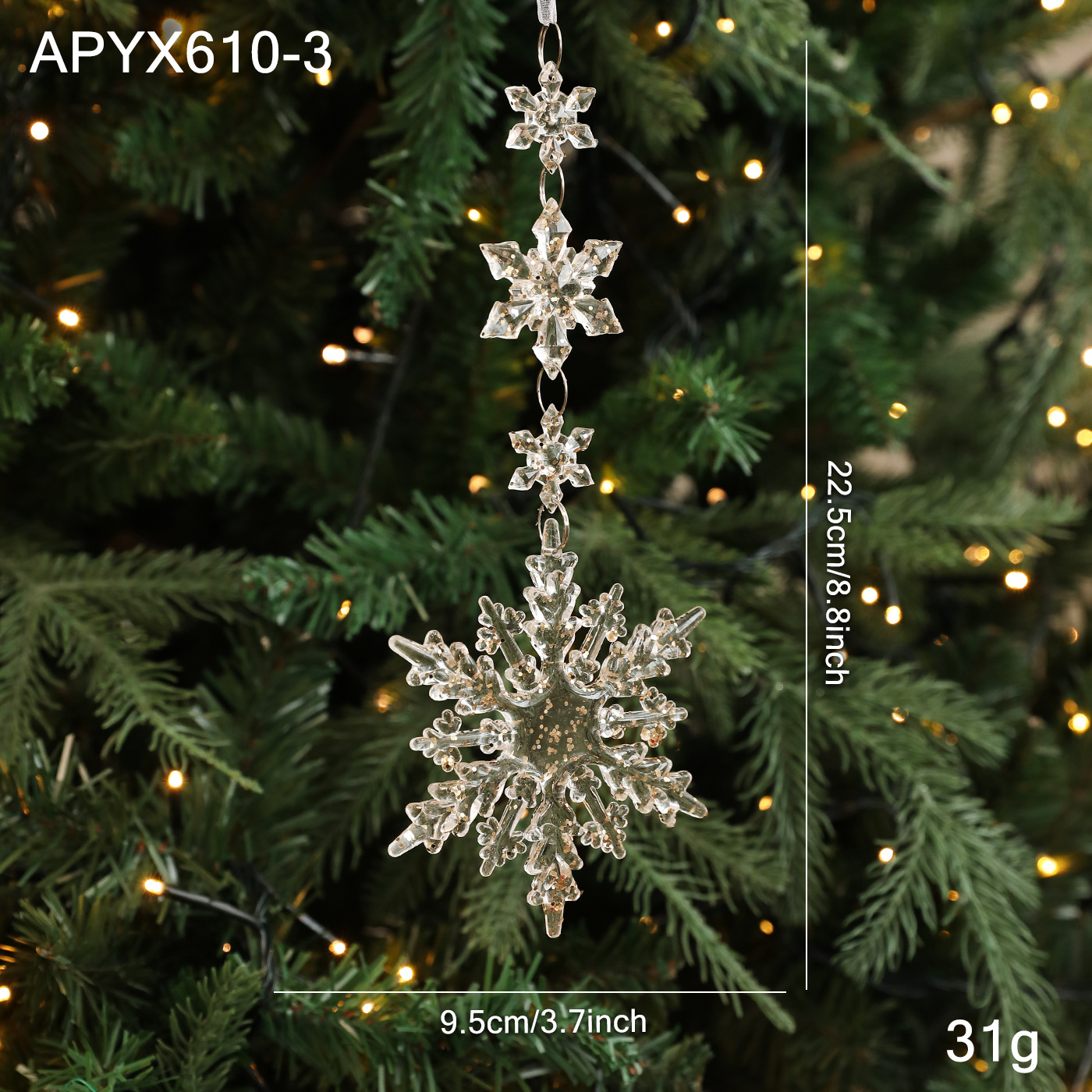 Decoración de Navidad acrílica champaña colgante de nieve decoración de árbol de Navidad copo de nieve ventana decoración colgante