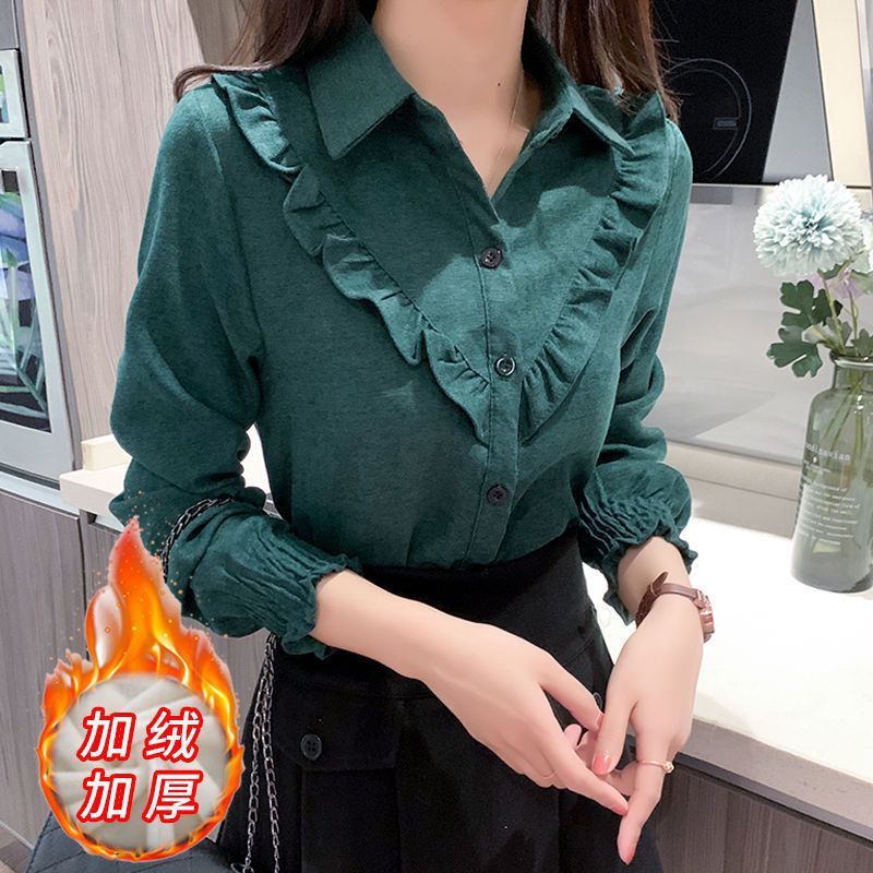 2025秋冬新款韩版灯芯绒长袖衬衫女洋气加厚衬衣|undefined