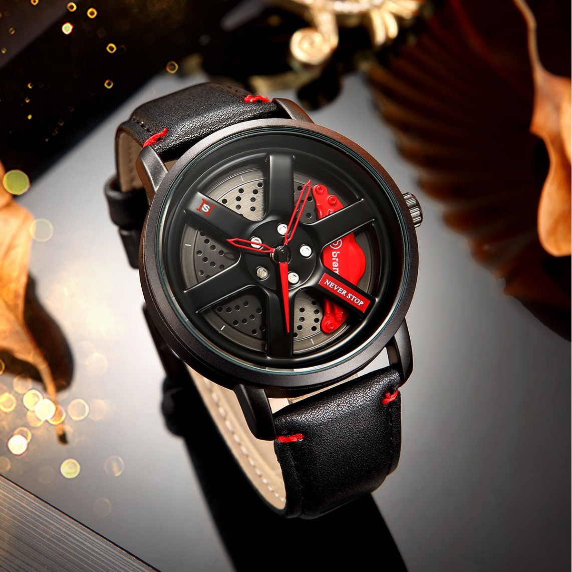 Ns Brand Rotatable Dial Men's Quartz Watch with Leather Strap, Multi-Color Caliper Style, Cross-Border In-Stock