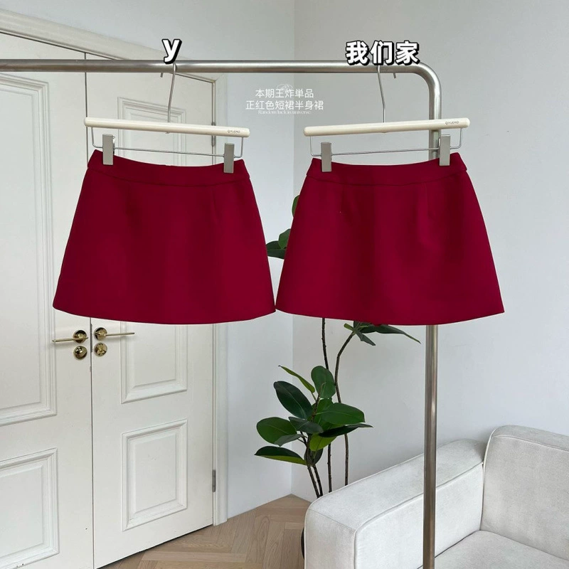 Красная горячая юбка для девочек, женская новая летняя стильная короткая юбка, универсальная утягивающая юбка с высокой талией в корейском стиле