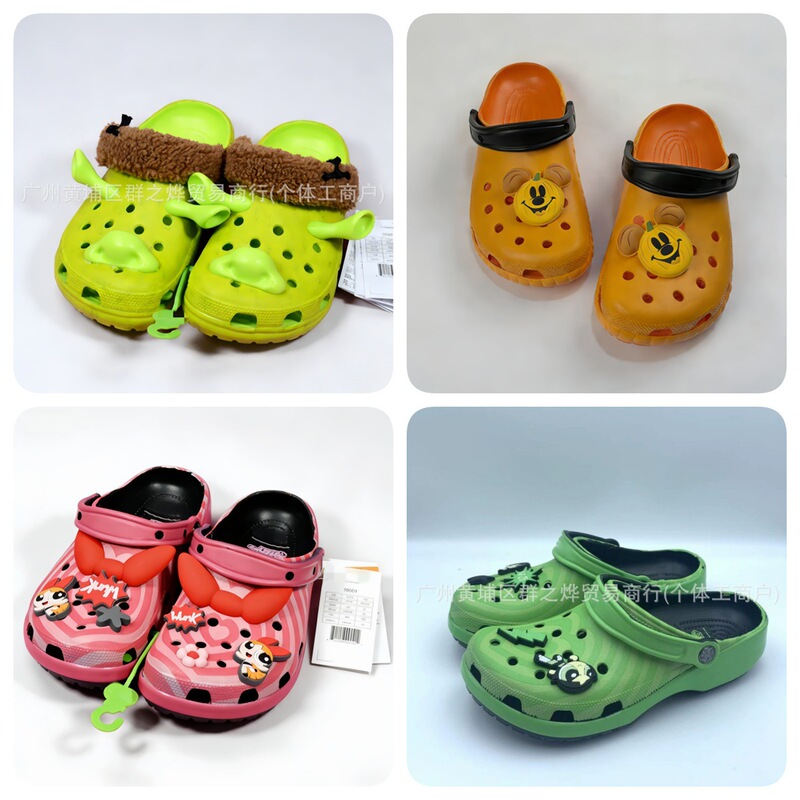2025 New Shrek Collaboration Parent-Child Clogs Beach Shoes Cartoon Style Fashionable Breathable Sandals