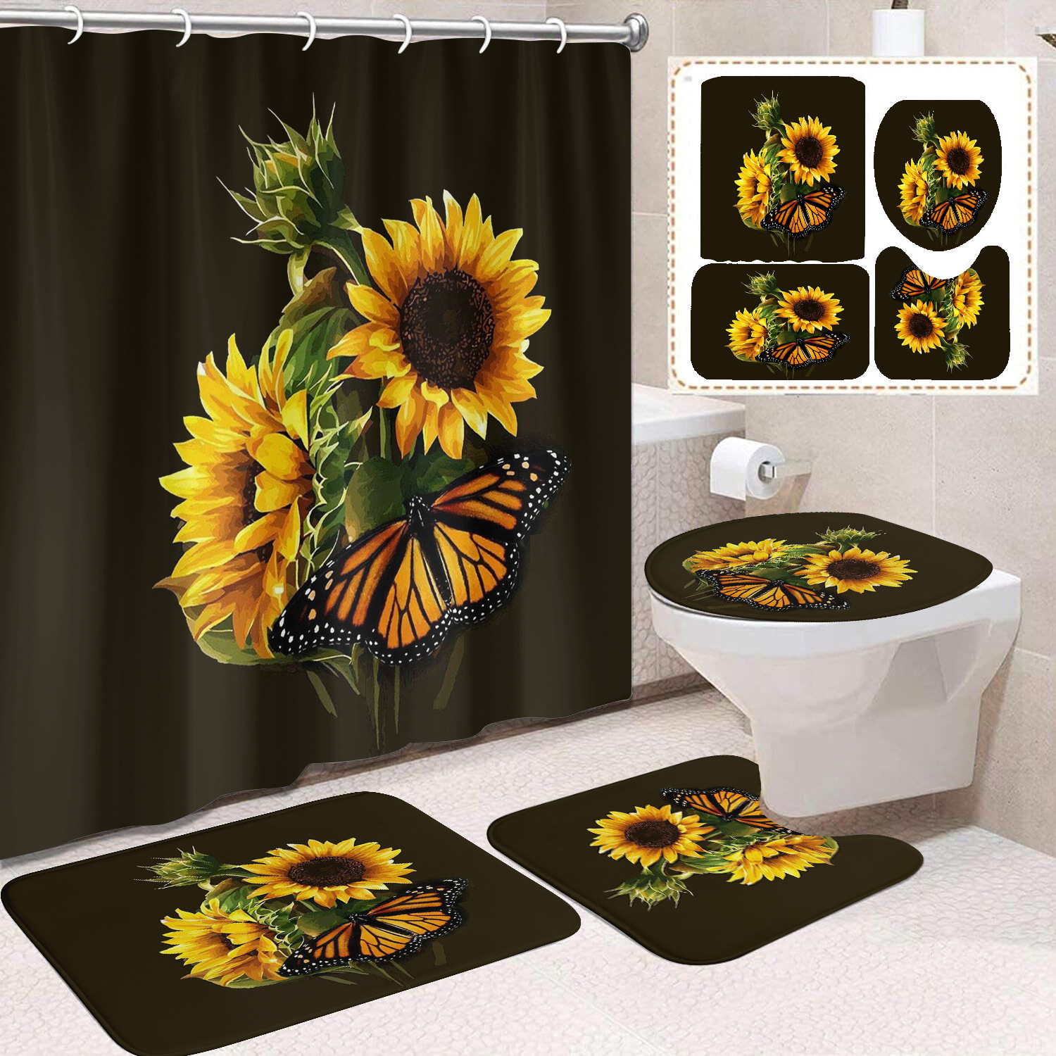Cortina de ducha de poliéster con estampado digital de animales, impermeable, creativa, para baño, de Amazon, transfronteriza