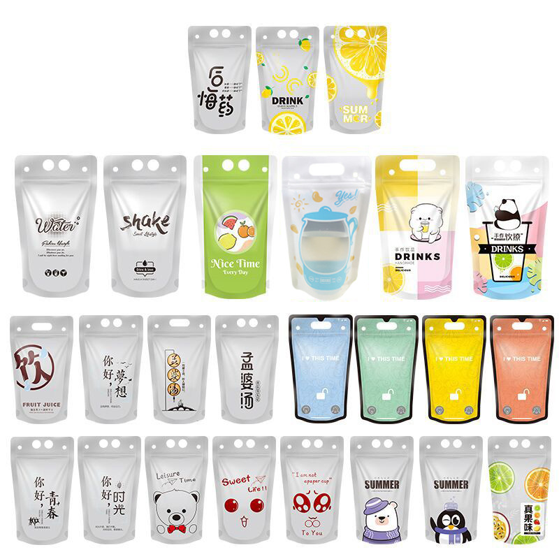 En stock bolsa de bebida portátil transparente desechable jugo leche té leche de soja bebidas calientes y frías bolsa de embalaje de degradación de bolsa automática