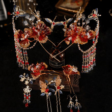 红色秀禾头饰春夏新款重工大气古典新娘中式秀禾龙凤褂头饰高级感