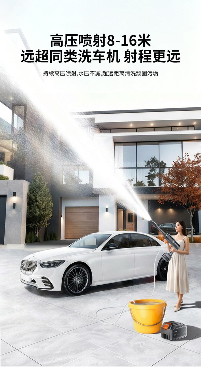 Household Pressure Washer with Wireless Lithium Battery, High-Pressure Water Gun for Car Washing, Floor Cleaning, and Powerful Glass Cleaning Machine Wholesale