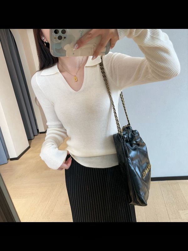 超舒适羊毛混纺翻领针织衫高弹修身显瘦打底衫女2025秋冬L5033H|undefined