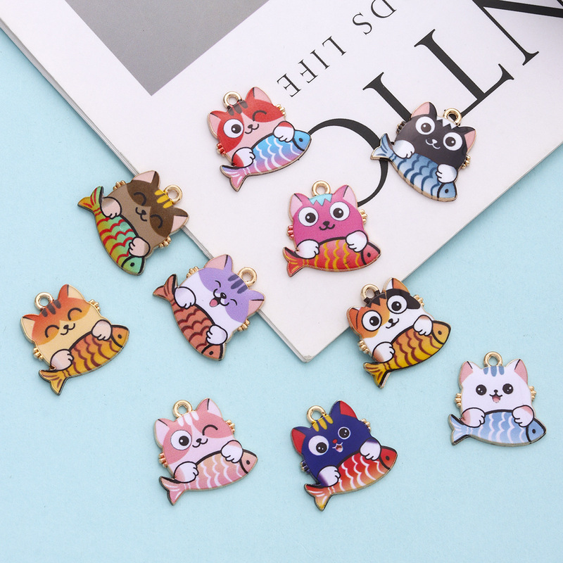 DIY ジュエリーアクセサリーかわいい漫画猫と子犬カップル合金プリントペンダントペンダントキーホルダーペンダント|undefined