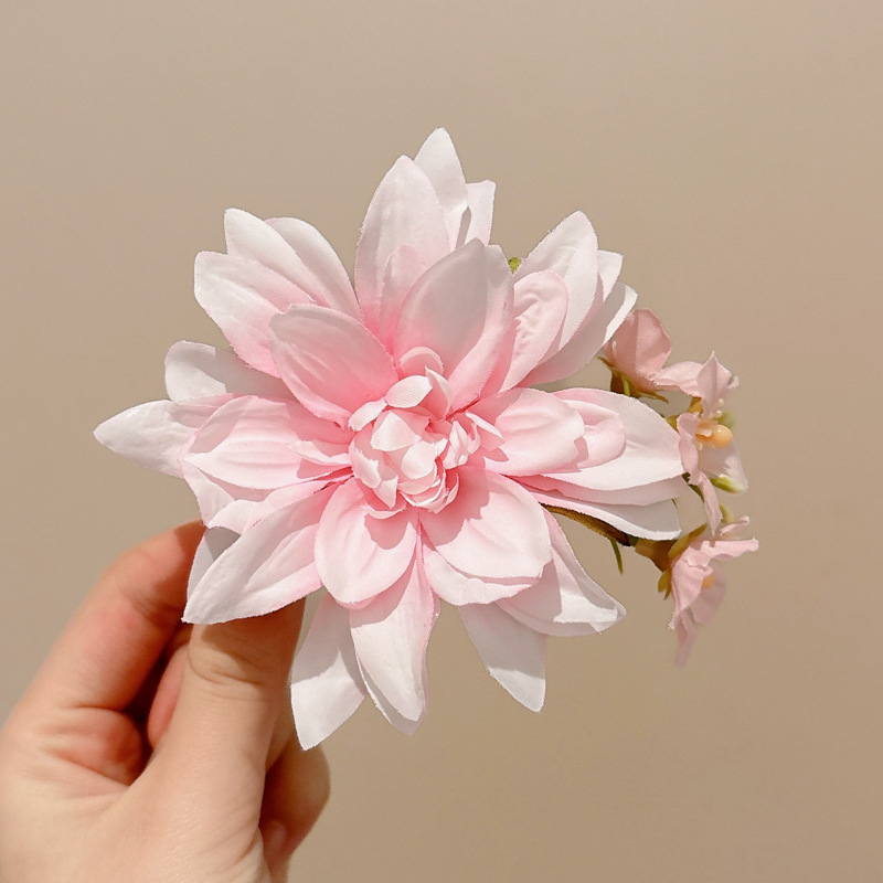 Pinza para el cabello de flor rosa para mujer 2025 nuevo clip de agarre para el cabello con placa posterior de la cabeza grande clip de tiburón de flor para la cabeza horquilla