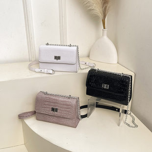 Capacious summer solid color trend one-shoulder bag, city style, crocodile print