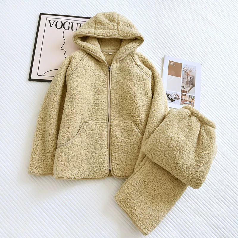 Демисезонная фланель pijama для любимого с молнией, тёплый комплект с капюшоном