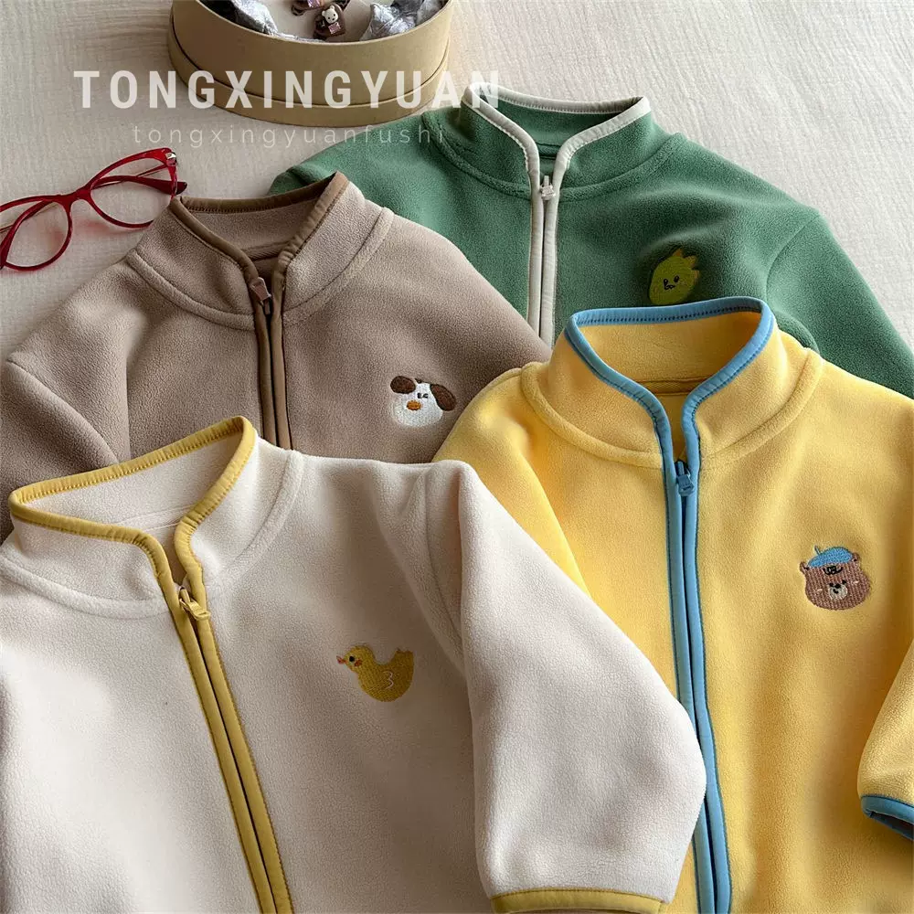 儿童奥利绒外套秋冬男女童宝宝立领可爱拉链衫宝宝保暖柔软上衣潮