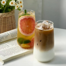 高硼硅玻璃水杯简约竖纹透明玻璃杯竖纹创意牛奶杯杯咖啡杯家用