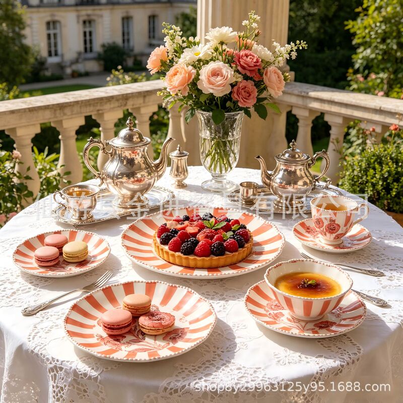 Food-Grade Floral-Print Melamine Tableware Set, Thick and Shatter-Resistant, French-Style Vintage Melamine Plates and Bowls Wholesale