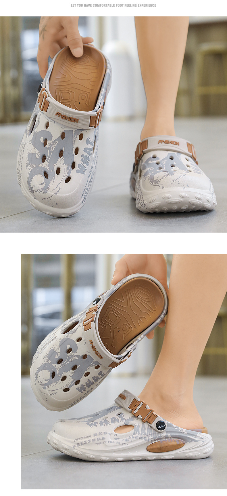 Two-tone Clogs With Thick Non-slip Soles, Trendy Casual Sandals_voghion.com