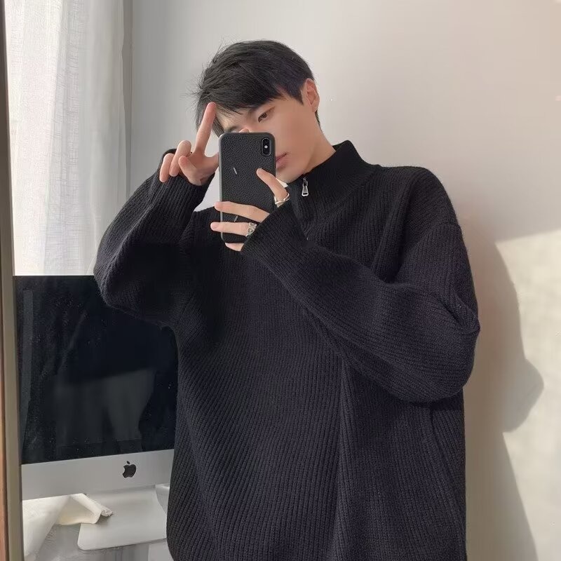 2024 nuevo overcoat de punto de cuello redondo de tendencia masculina de otoño y invierno de tamaño grande suéter de alto nivel de viento perezoso