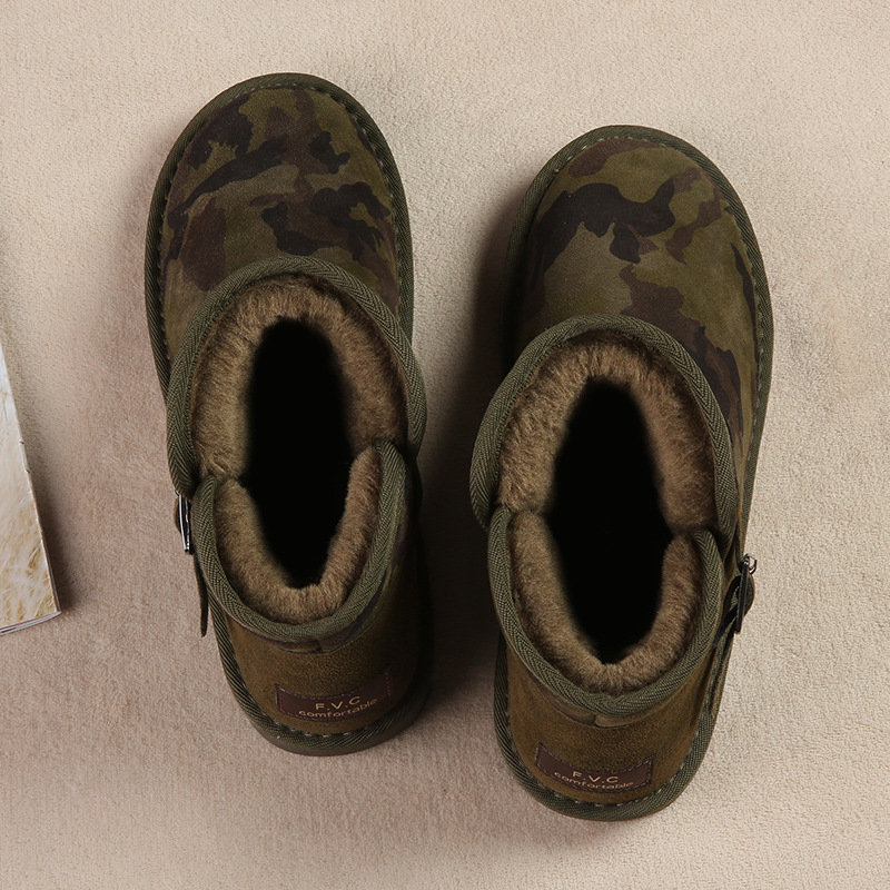 스노우 부츠 남자의 겨울 따뜻한 기모 두꺼운 미끄럼 방지 빵 신발 정품 가죽 동북 위장 짧은 부츠 여자의 면화 신발