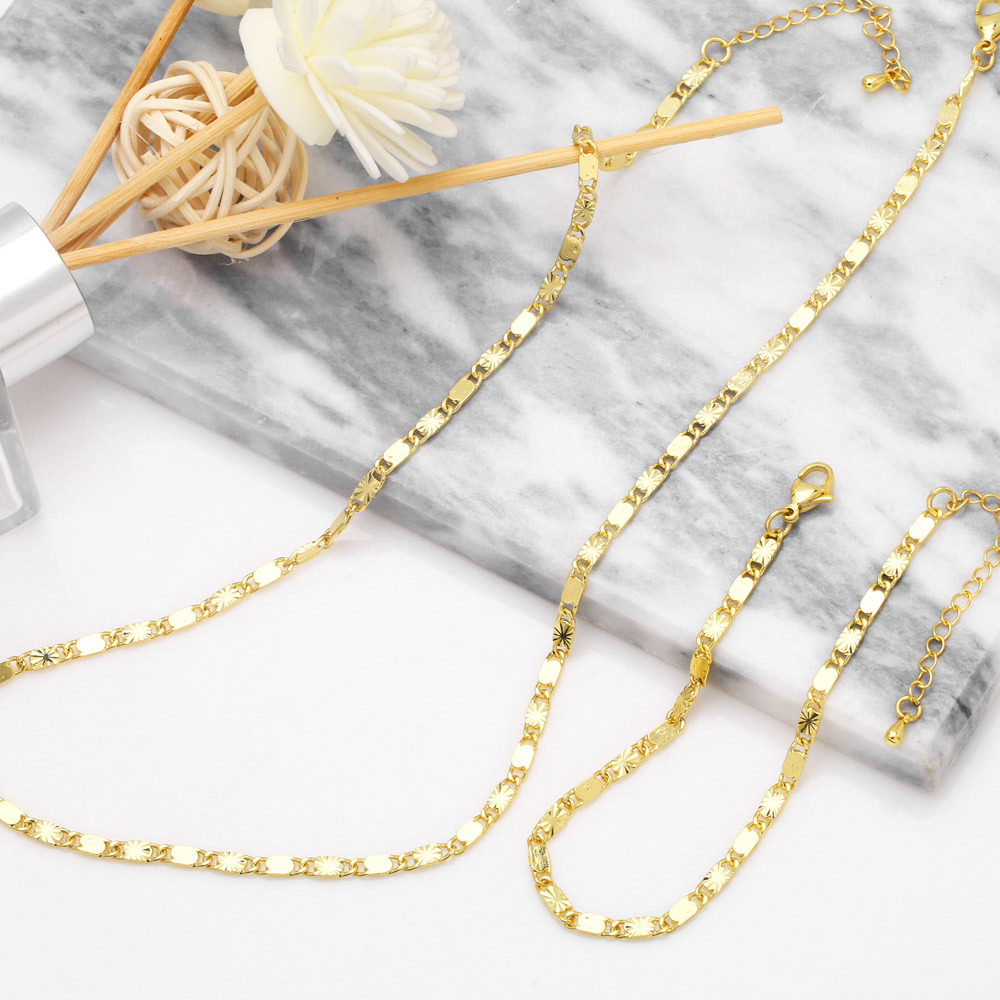 Fashion Simple 18K Gold Plated Starry Geometric  Women Copper Necklace Bracelet