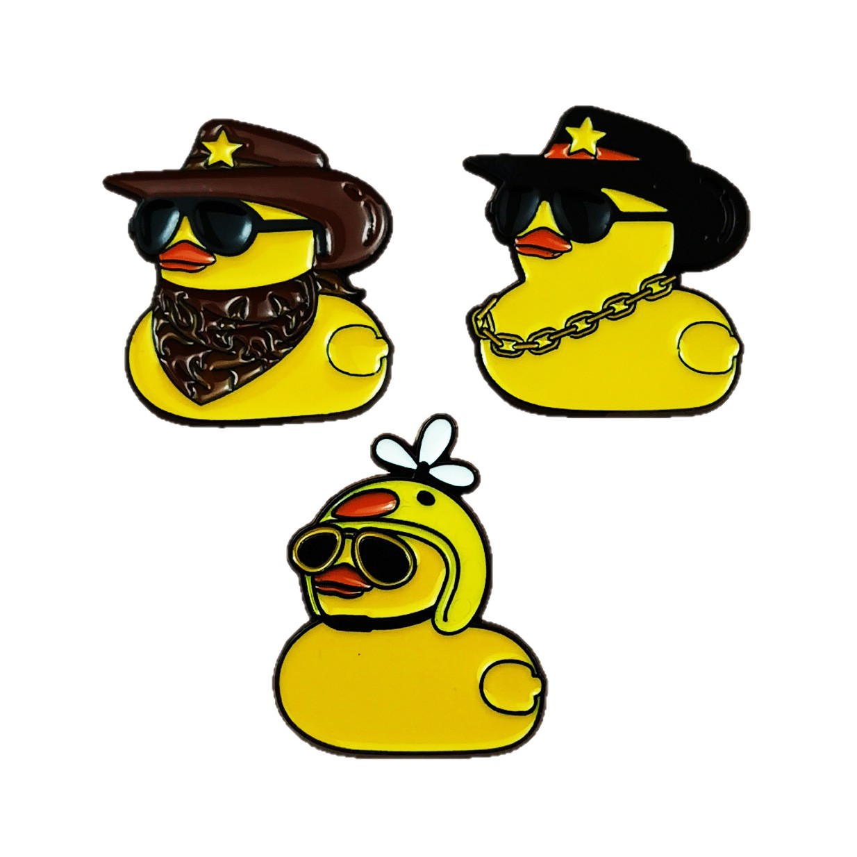 Broche con forma de pato amarillo frito fresco transfronterizo, bolso de pareja de dibujos animados lindo, accesorios fijos, pines de placa de aleación