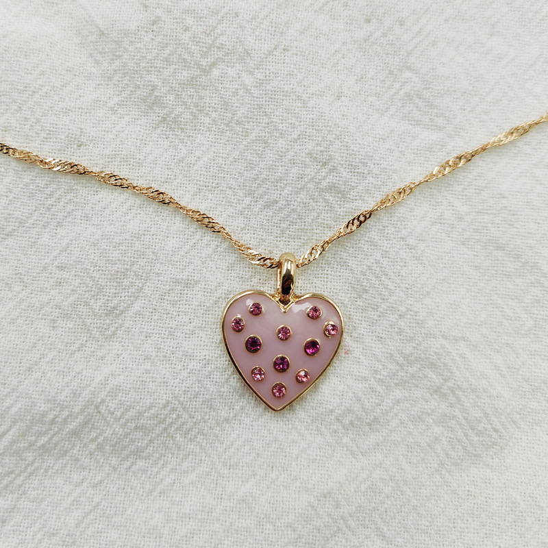 [Necklace] 40Cm+6Cm Extended Necklace, Fashionable and Versatile Collarbone Chain with Pink Heart Accessories H034