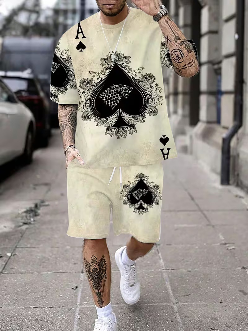 Fábrica de origen puede personalizar la impresión transfronteriza hip-hop manga corta pantalones cortos casuales set sueltos estilo americano diy