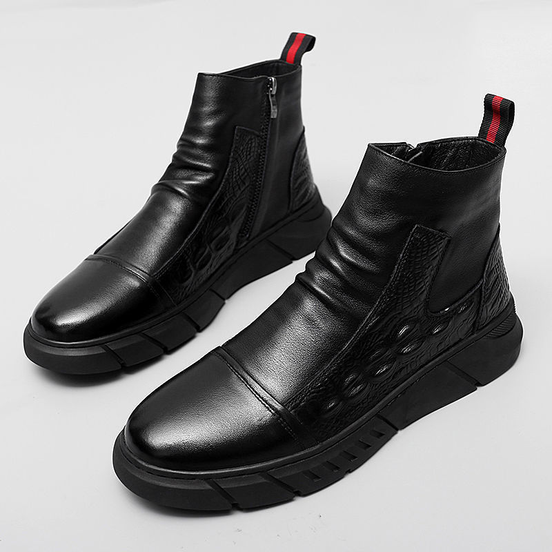Botas Martin, zapatos de motocicleta con patrón de cocodrilo para hombre, herramientas de estilo británico, zapatos de moda coreanos para hombre, otoño e invierno más terciopelo para mantener el calor