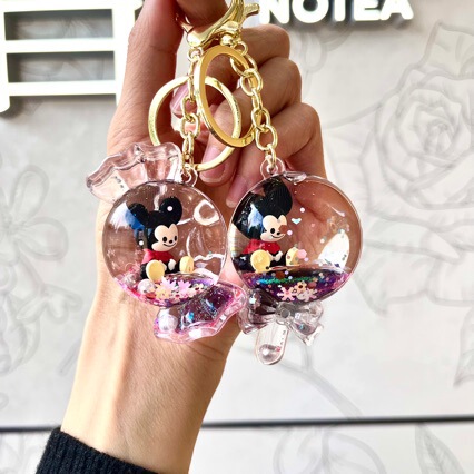Cartoon Cross-Border Mickey Oil Mouse Quicksand Bottle Keychain Liquid Lollipop Pendant Small Gift Wholesale
