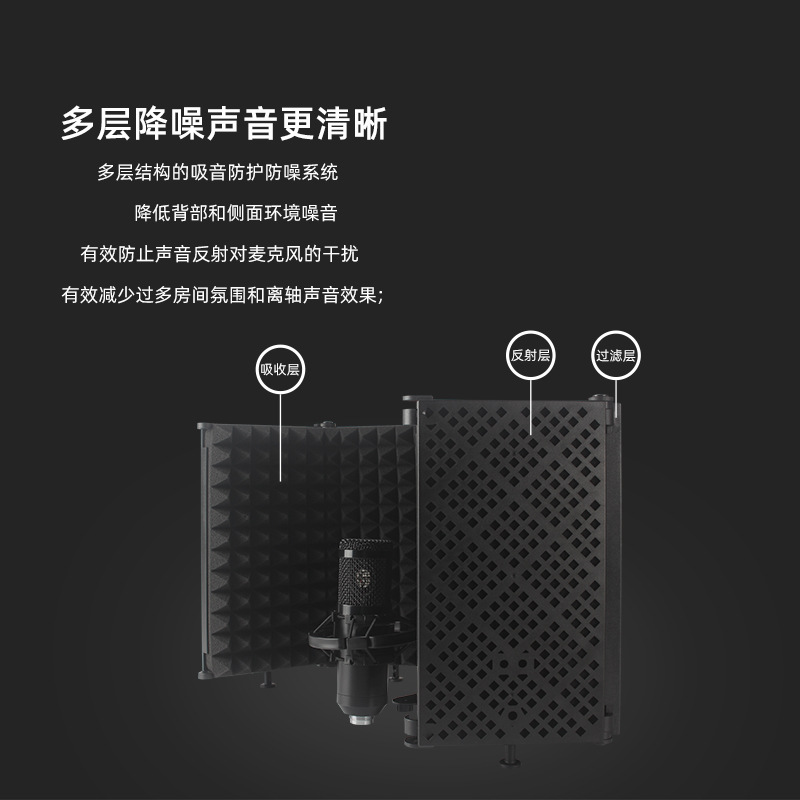 JIY隔音罩 麦克风录音棚直播话筒降噪防喷吸音海绵三门五门防风屏