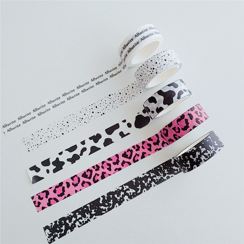 【 5m 】Korean Ins-Style Washi Tape with Milk Pattern, Leopard Print, and Dot Patterns for Journaling, Material Stickers, and Tape for Planners