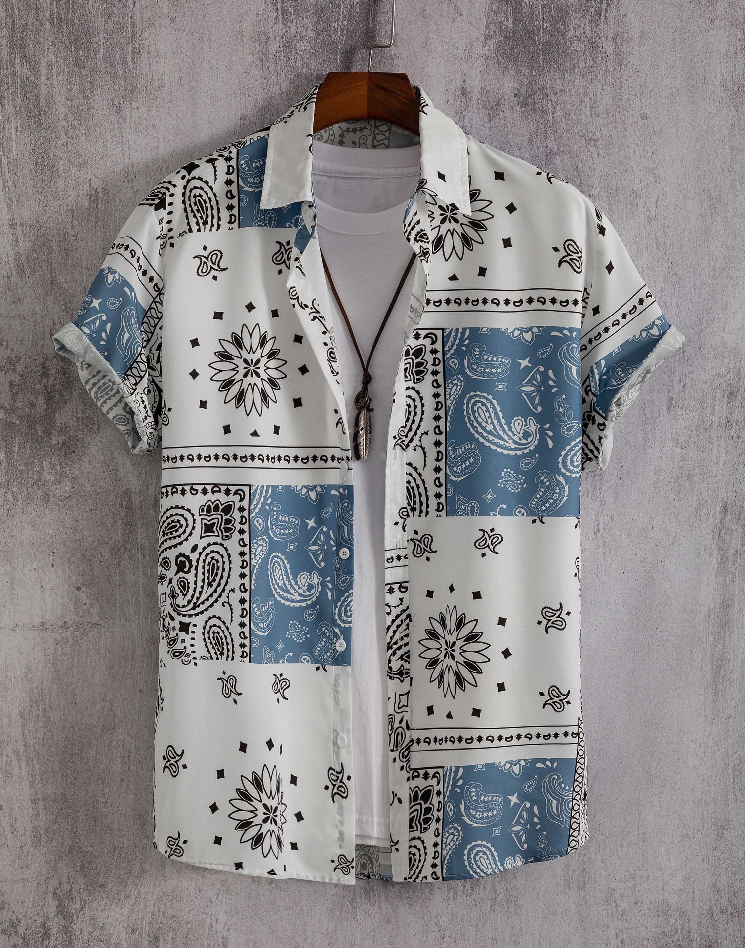Camicia da uomo a maniche corte stile Paisley, vestibilità casual, non posizionabile_voghion.com