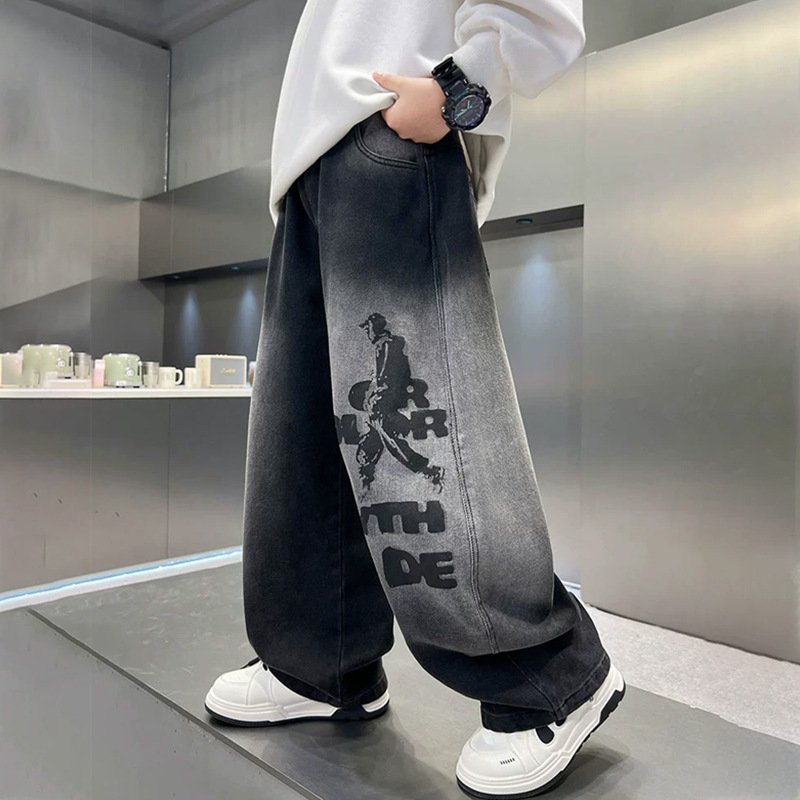 Children's Pants Boys' Casual Pants 2026 New Style Jeans Trendy Wide-Leg Long Pants for Older Boys