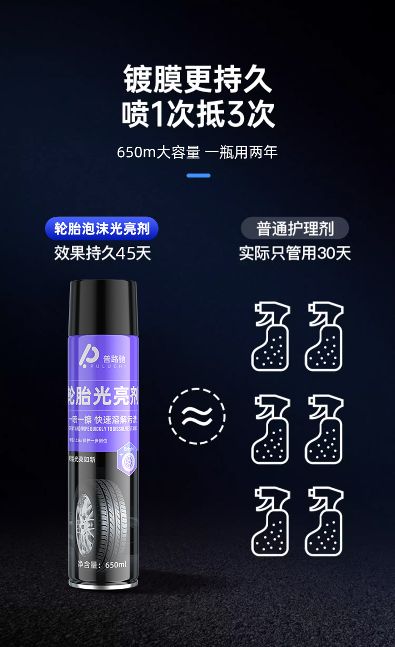 Puluchi Tire Foam Brightener Refurbishment Agent Protects Oil Wheel Brightening and Blackening Car Maintenance Tire Cleaning Agent