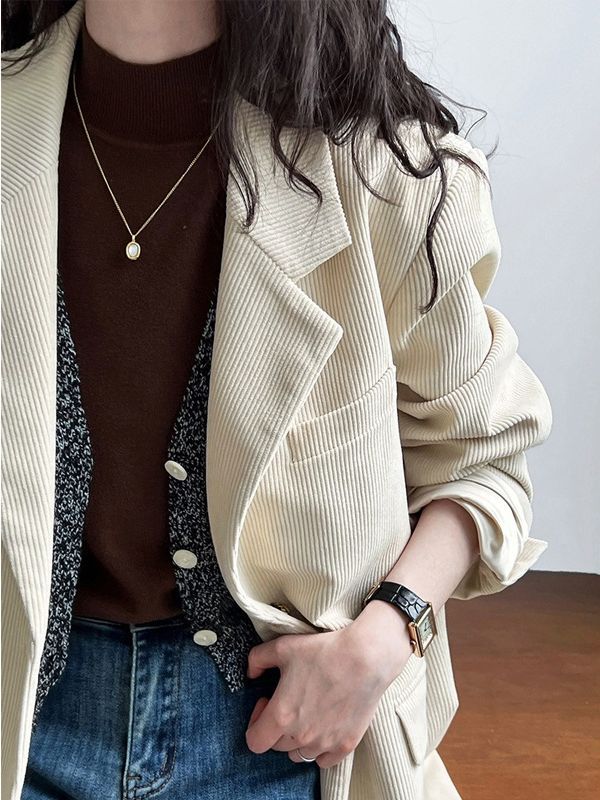 Chaqueta de pana para mujer, estilo coreano, corte holgado