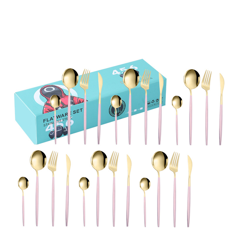 Amazon transfronterizo portugués vajilla de acero inoxidable 24 piezas conjunto cuchillo de comida occidental, tenedor y cuchara YY pequeña caja traje regalo de boda