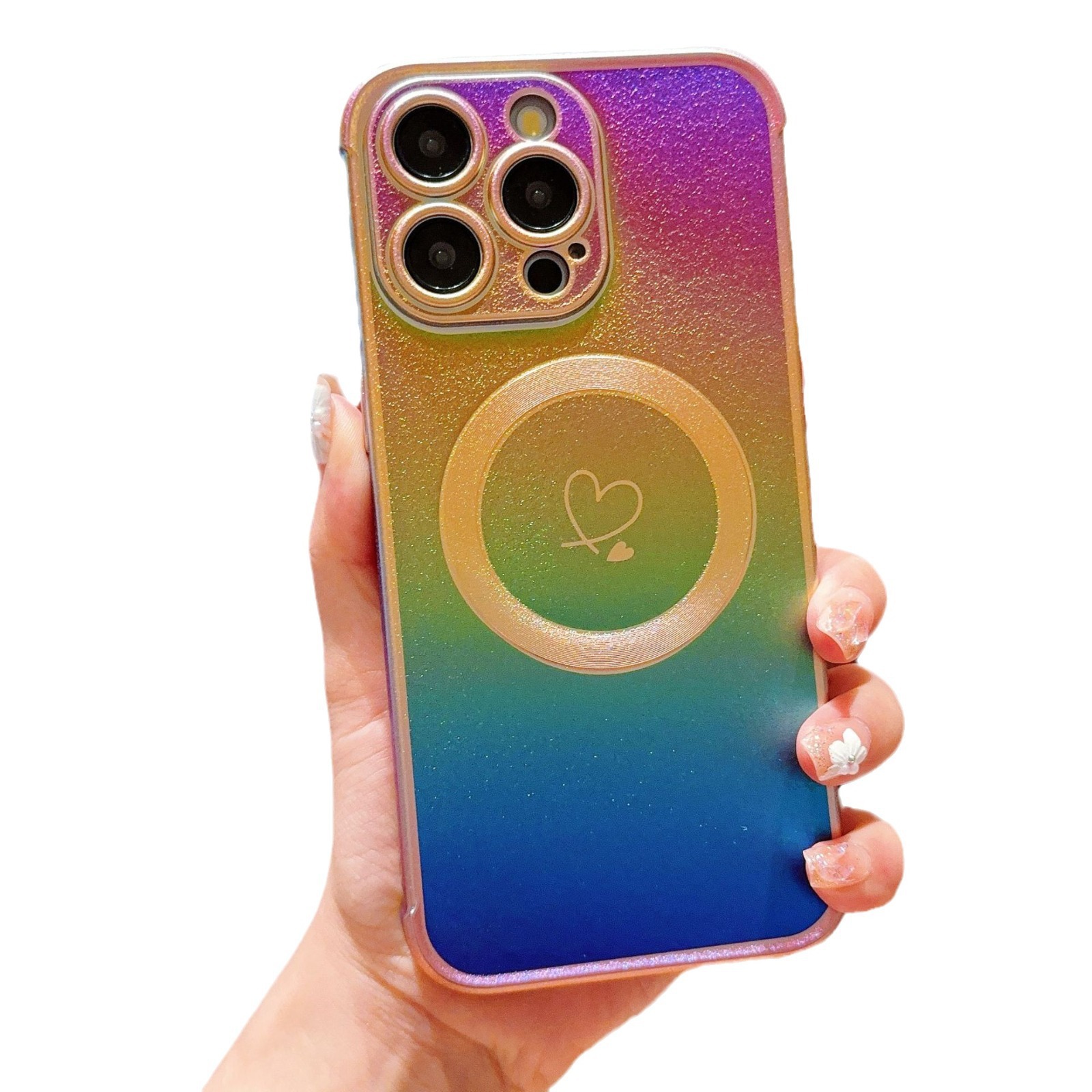 Aplicable a Apple 17 ProMax Silk Pattern Brilliant Color Magnetic Plated Side Dual Love iPhone16 Case