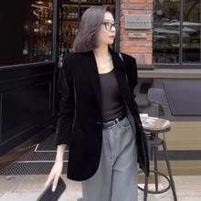 2025黑色丝绒西装外套女新款秋季小香风复古气质高级感休闲小西服