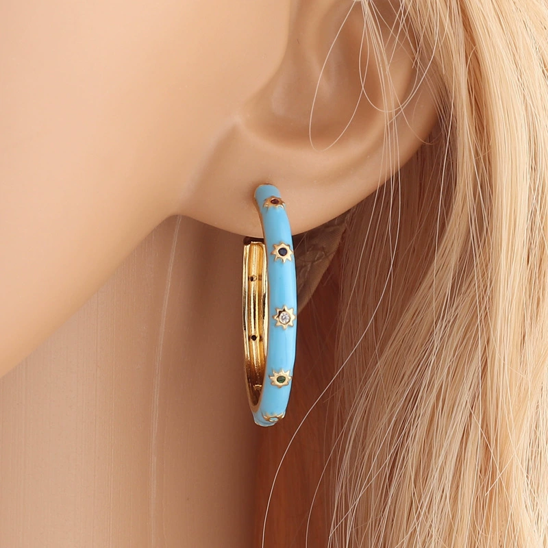 Циркониевые солнечные earrings, многоцветные серьги, европейский стиль, мини-инкрустация, простой и элегантный дизайн