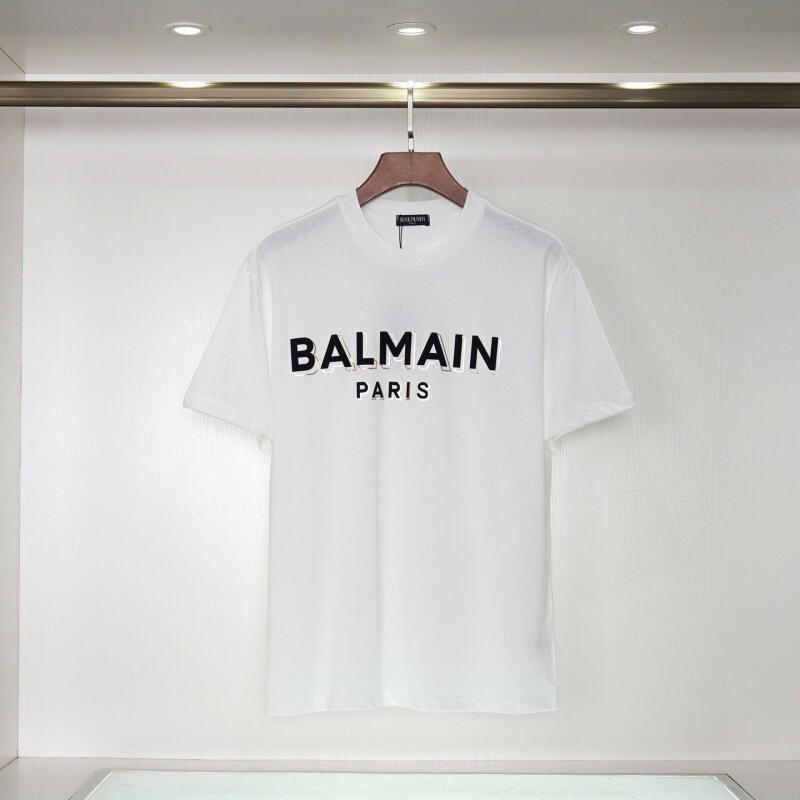 Balmain Balmain Printed Round Neck Short-Sleeved T-Shirt Hot-Selling Men's and Women's Couple T-Shirts Women's Tops T-Shirts