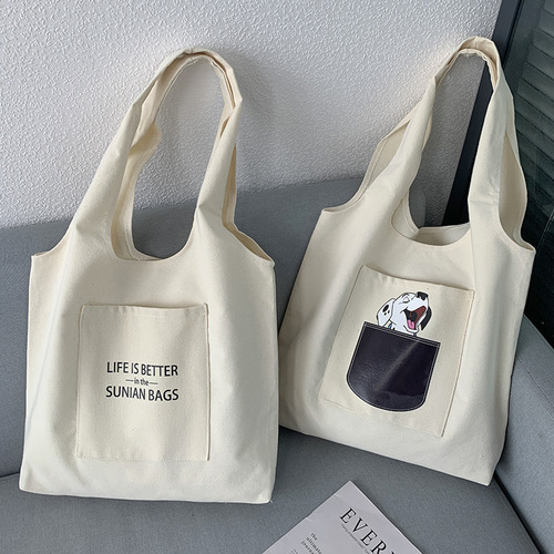 New Student Shoulder Canvas Bag Women's Simple Japanese Literature and Art Small Fresh Remedial Course Self-Study Casual Tote Bag