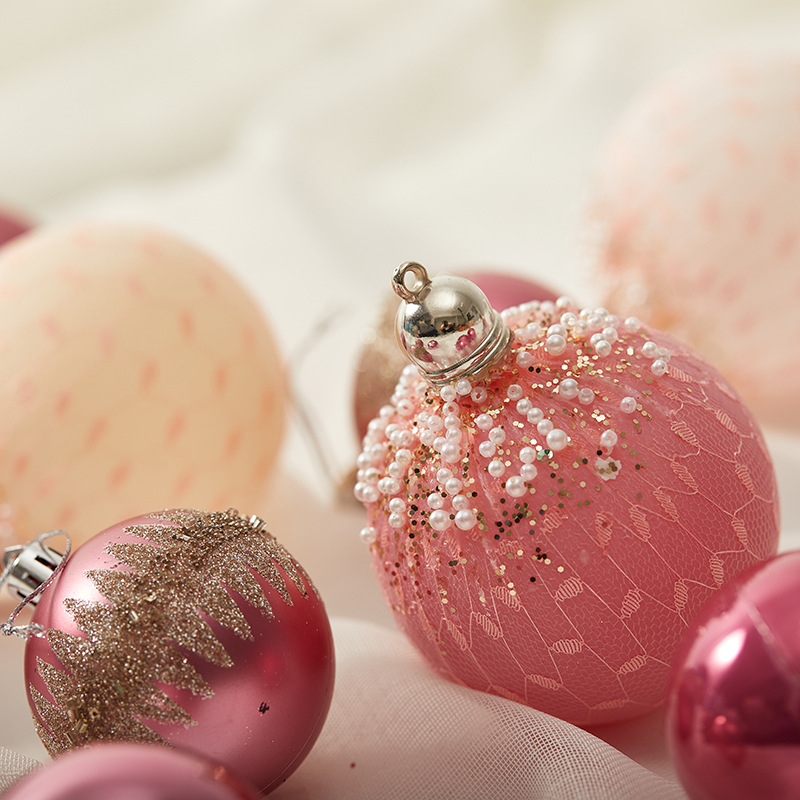 Xunmu 8cm malla dorado rosa galvanoplastia pintada a mano bola de Navidad pintada bola de color decoración navideña bola colgante