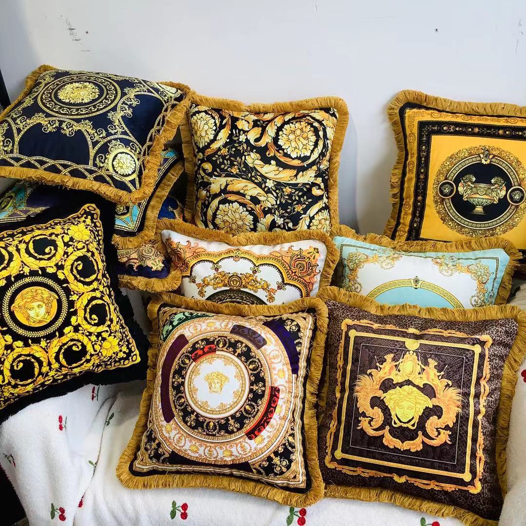 Light luxury European-style double-sided printed pillow vintage gold luxury Baroque style living room sofa square pillow waist support cushion