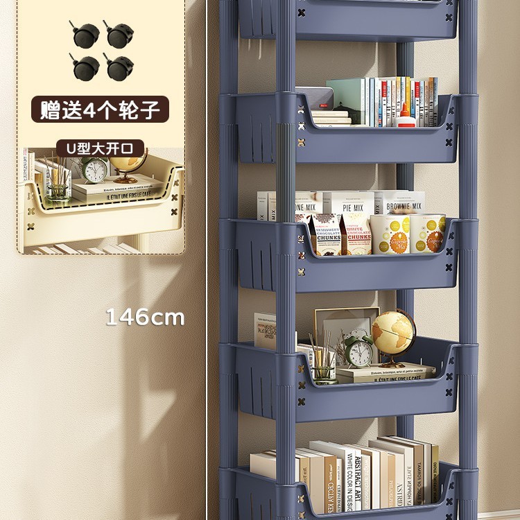 书架置物架落地家用简易多层带轮儿童玩具收纳阅读移动小推车书柜|undefined