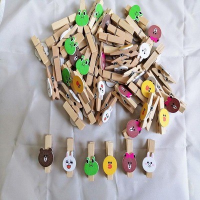 100 piezas de cáñamo gratis cuerda traceless clavo pequeño clip de madera clip de Fotos decoración de la pared de madera cruda color de dibujos animados animal envío gratis