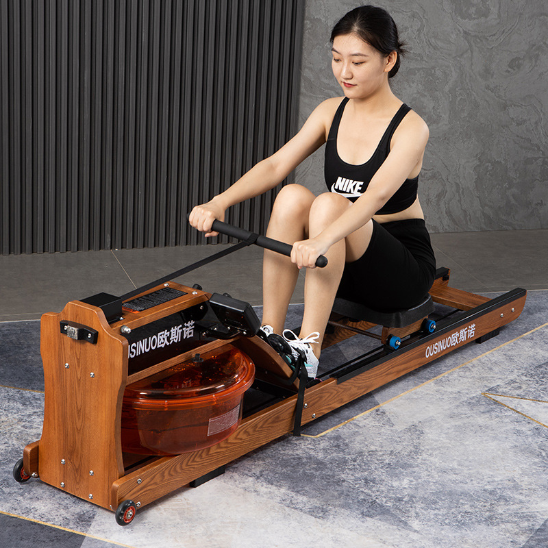 Indoor fitness equipment household intelligent folding mute aerobic slimming commercial rowing machine solid wood water resistance rowing machine