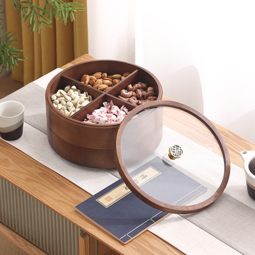 New Chinese-style solid wood fruit and nut box, candy box, household nut box, household divided compartment with lid snack melon seed storage box