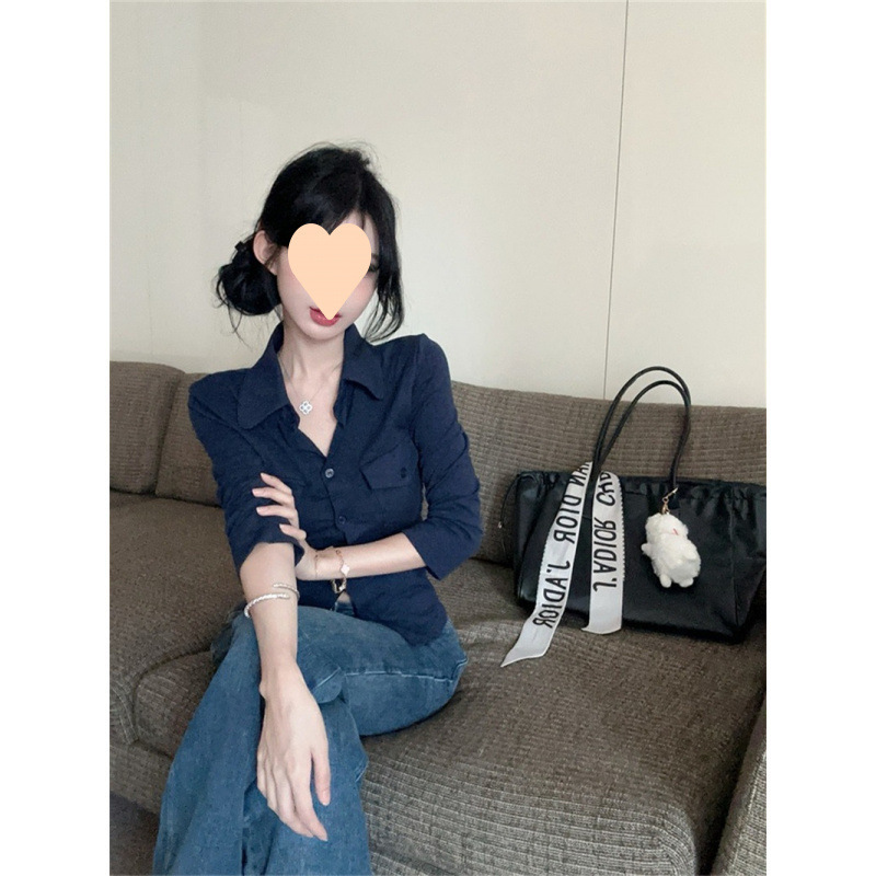 微胖妹妹领长袖衬衫女夏季纯欲甜辣妹显瘦上衣独特别致衬衣女|undefined