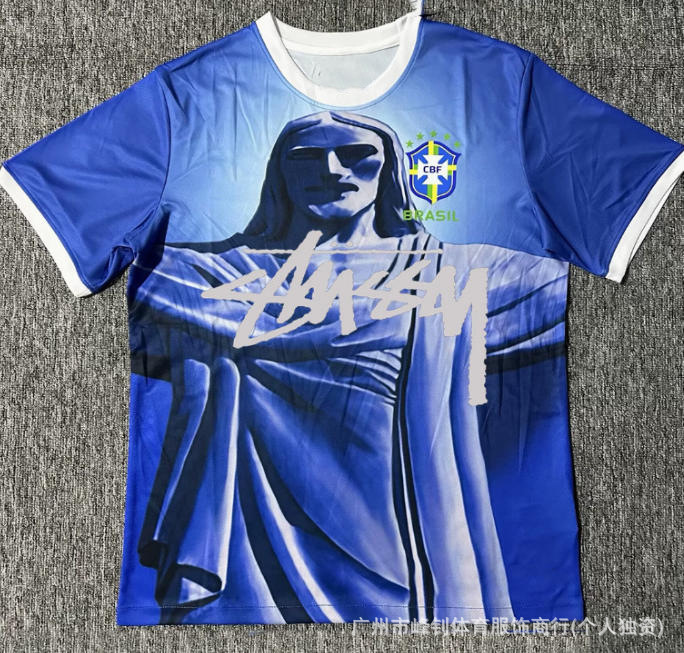 Stussy x Brazil Christ the Redeemer Graphic Jersey Blue
