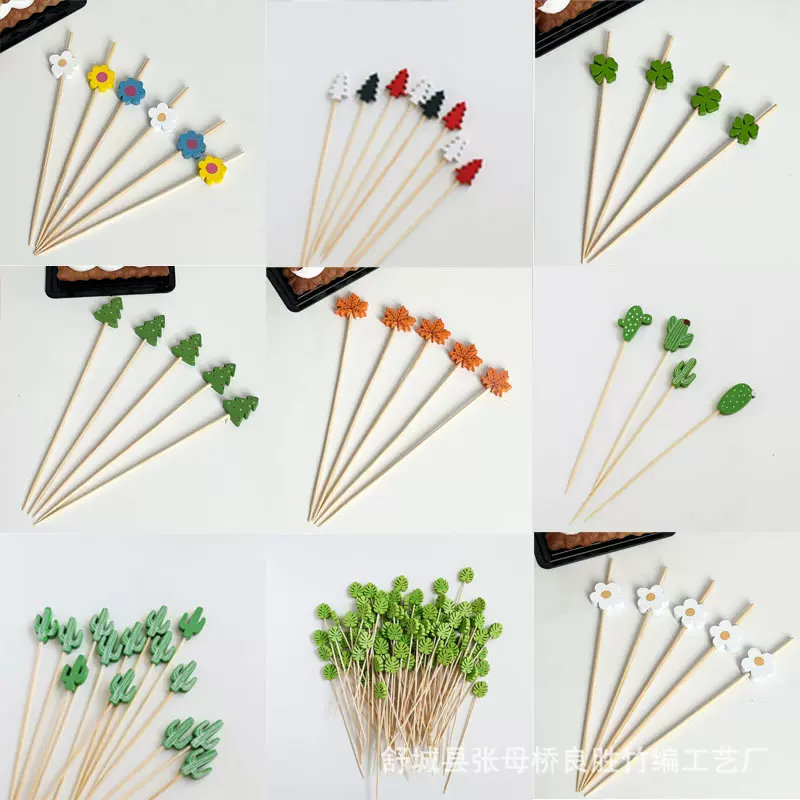 厂家批发12cm一次性竹签100支/包郁金香仙人掌各种植物签糖葫芦签