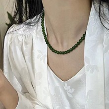 新中式玛瑙玉髓项链翡翠色系显白国风串珠锁骨链龙虾扣高级感饰品